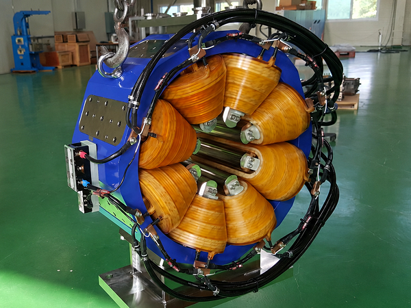 Single blue octupole magnet unit with eight internal copper coil structures